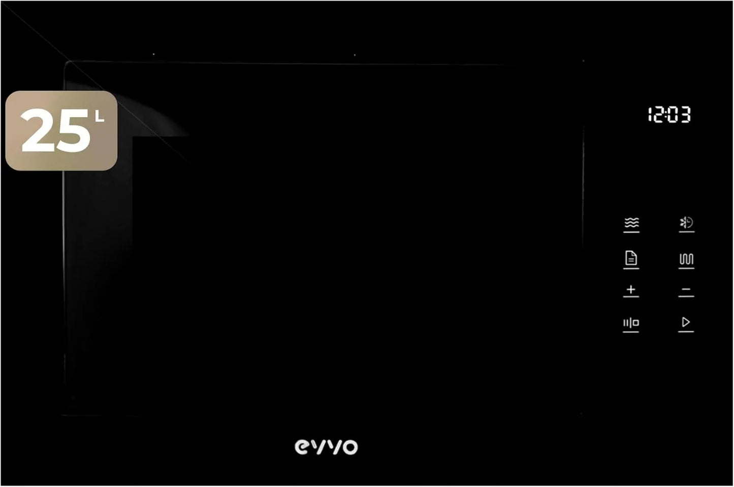 Horno microondas, 1200W, 25L, 60 Min, EVVO Mi45 Glass Bl, con Grill, acero inoxidable, pantalla digital, Panel Táctil, Bloqueo para Niños