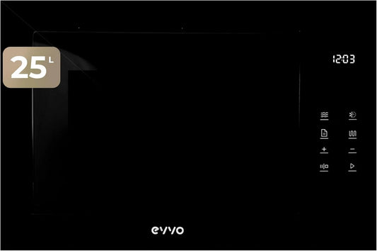 Horno microondas, 1200W, 25L, 60 Min, EVVO Mi45 Glass Bl, con Grill, acero inoxidable, pantalla digital, Panel Táctil, Bloqueo para Niños
