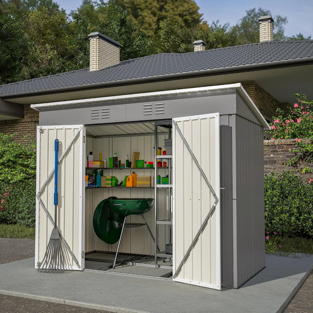 Cobertizo de jardín, Incluye Base Metálica, Impermeable para Exterior, estructura impermeable