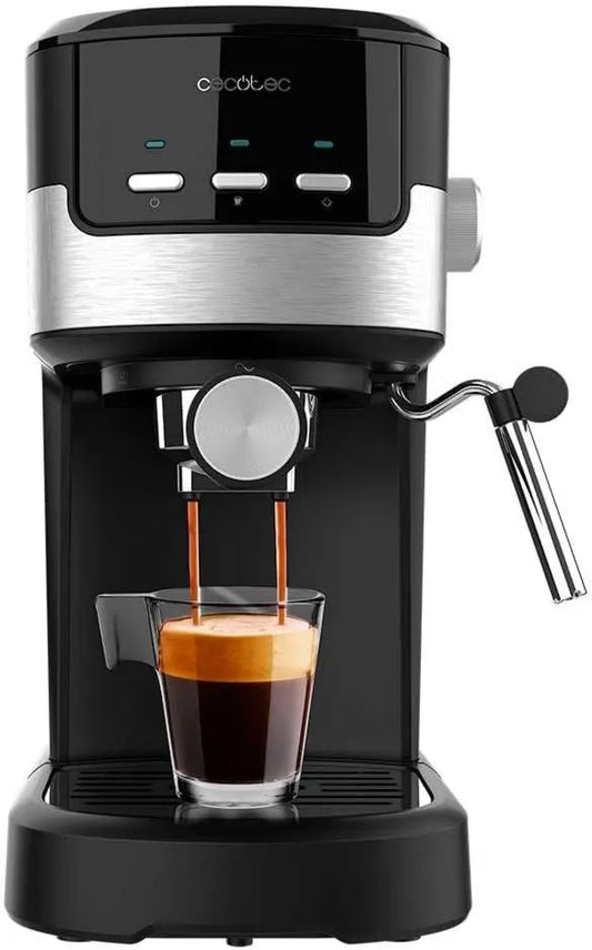 Cecotec cafetera espresso, 1100W, 1,25 Litros, función de vapor, Compacta Power Espresso 20 Pecan, Sistema Thermoblock, Vaporizador Orientable