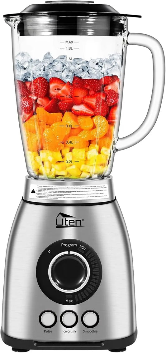 Batidora de vaso, 2L, 1800 W, 3 Programas, Licuadora para Batidos, Preestablecidos y 18 Velocidades, Carcasa de Acero Inoxidable, Cuchilla de 6 Hojas