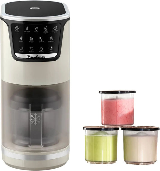 Moulinex MJ602AF0 heladera, 1,4L, 10 programas, Dolci, Limpieza con aclarado automático, Hasta de helado utilizando los 3 boles de Tritan