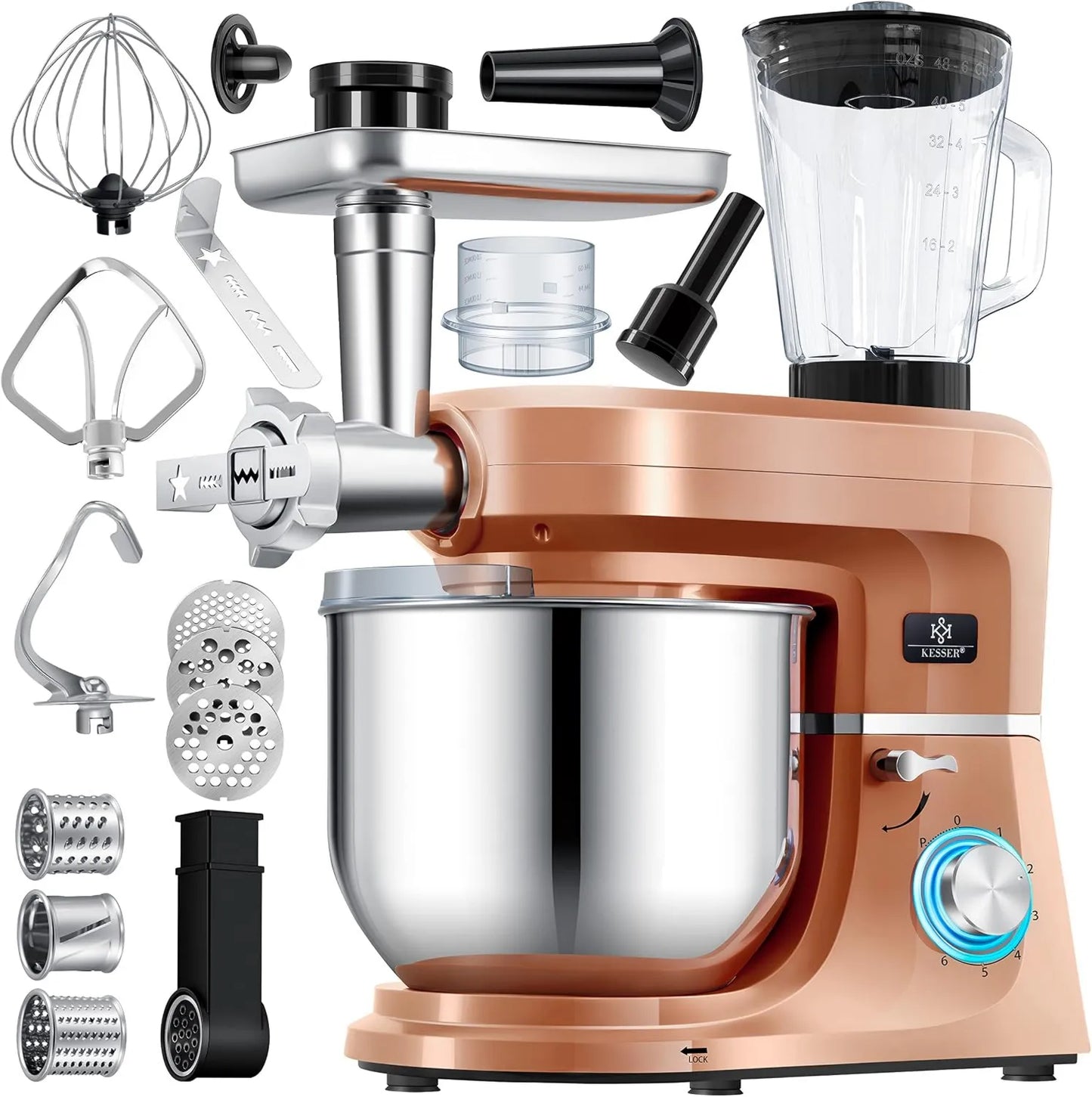Procesador de alimentos KM 3000, 5.5L, Alimentos Universal KESSER K- 3-en-1 con Amasadora Multifuncional