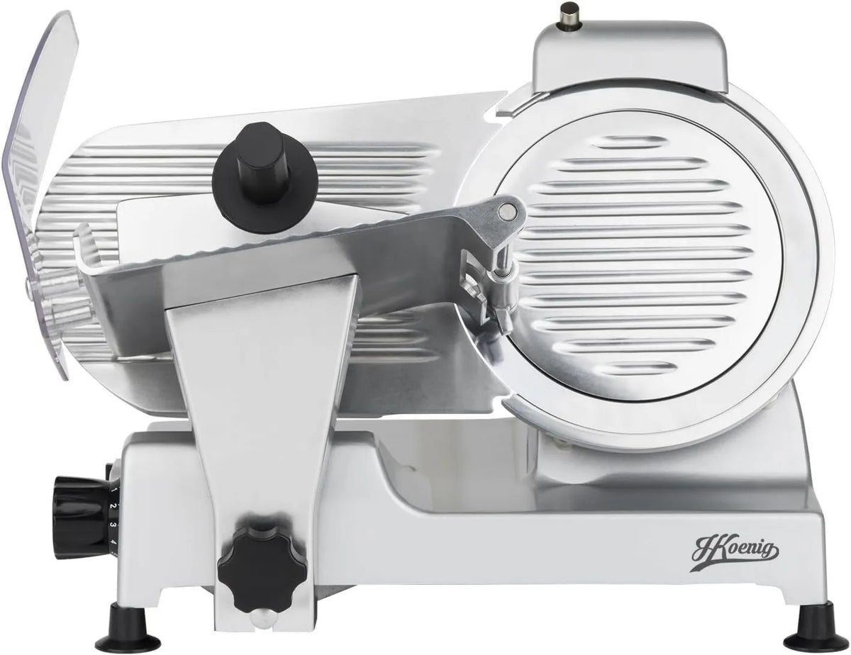 MSX220, 282 rpm, 12 mm, 22 cm, fiambre eléctrica H.Koenig, espesor de corte 0, cuchilla italiana, afilador integrado, amplia bandeja