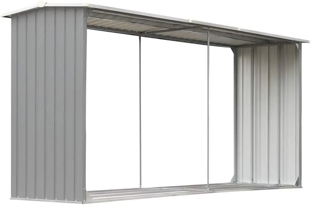 Estante para leña, 330 x 92 x 153, para leña vidaXL de acero galvanizado gris cobertizo