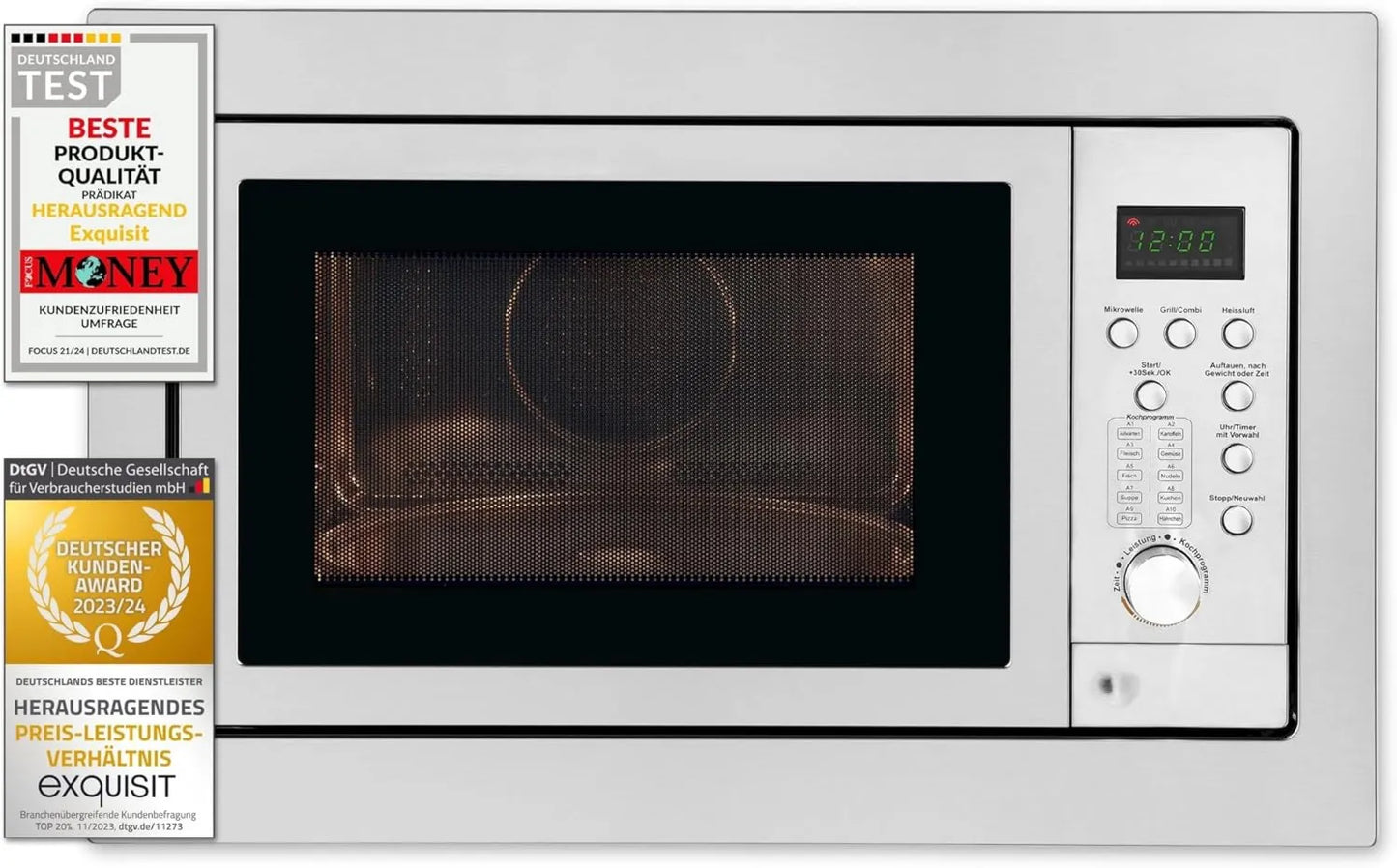 Horno microondas, 25L, 900W, 1100W, 31.5 cm, 38.2 x 59.5 x 1.9 cm, 10 Niveles, instalación empotrada, Pantalla Digital, acero inoxidable, Acabado en