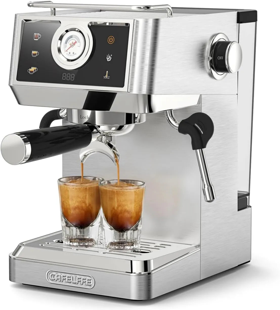 Cafetera espresso MK-902, función de vapor, 58mm, Cafetera Barista con Vaporizador de Leche, Ajustes de Temperatura y Volumen, Capuchino y Latte