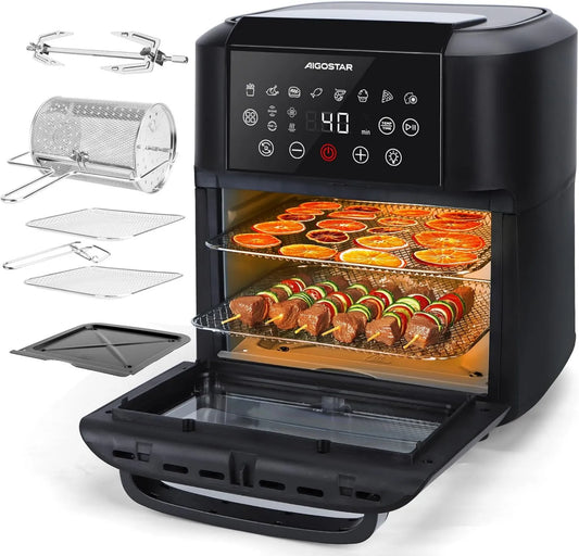 Freidora de aire, 12 Litros, 1700 W, Multifunción Aigostar Owen, Horno de Freidora, Pantalla Táctil LED, 8 Modos Preestablecidos, Incluye 7 Accesorios