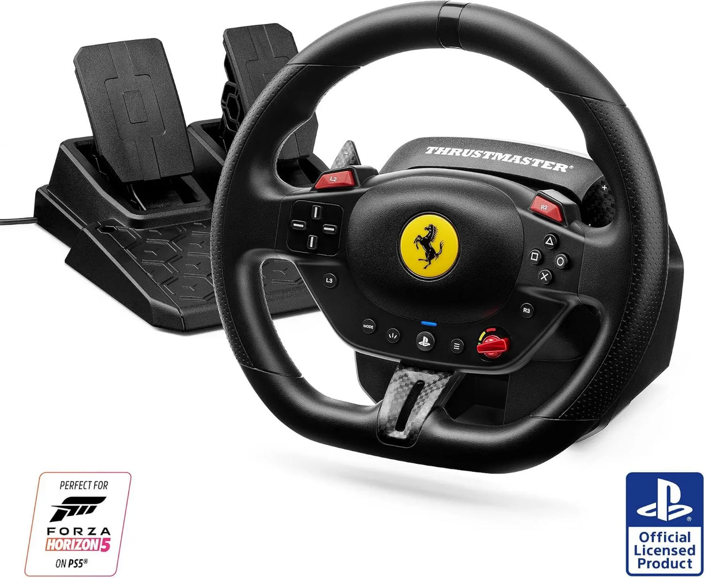 T98 PS5, Ferrari 296 GTB Edition, Volante, Sistema Bungee Cord de Resistencia Lineal, Levas de Cambio Magnéticas, Incluye Pedales