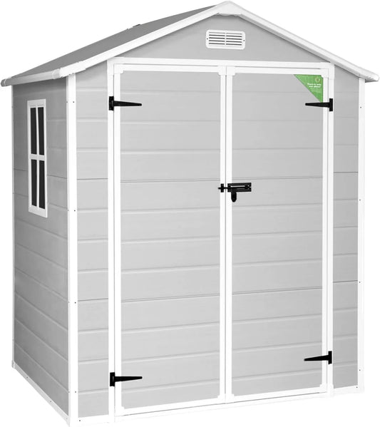 Cobertizo de jardín, 2.4 m², 12 mm, Resina Aqua 2.6, Ventana de Luz Natural, Suelo Incluido, Paneles de de Grosor, Armario Exterior de PVC