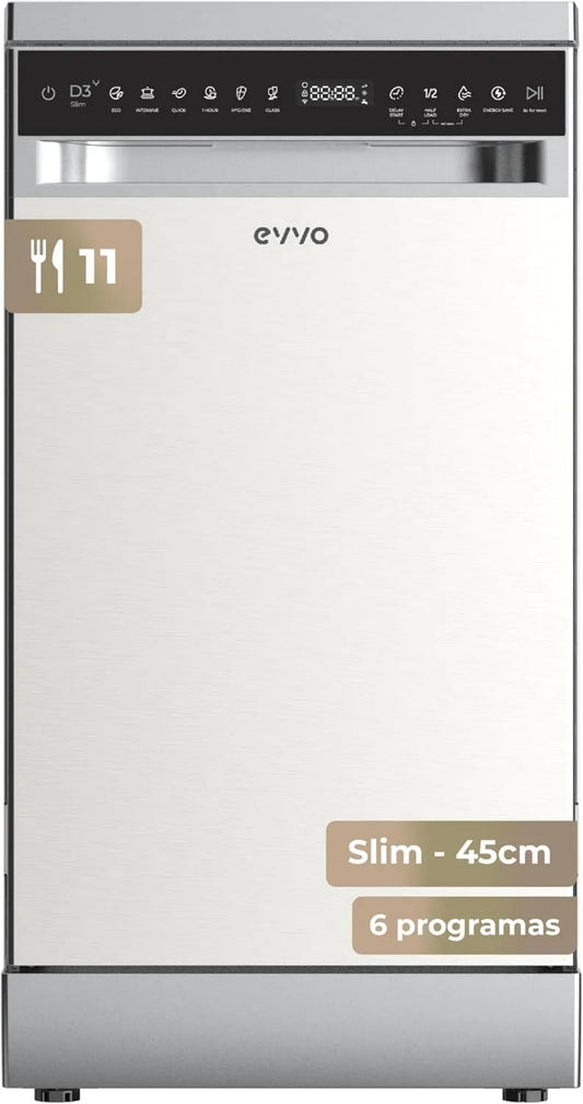 Lavavajillas D3YX, 45 cm, 6 Programas, Slim, Clase Energética D, Diseño Compacto, inicio diferido, Secado Extra, Operación Silenciosa