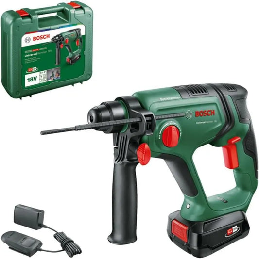 Bosch, 18V, Taladro Percutor Batería Universalhammer, Taladrado/Taladrado Percutor/Cincelado, Energía De Impacto De 2 J, Maletín De Transporte
