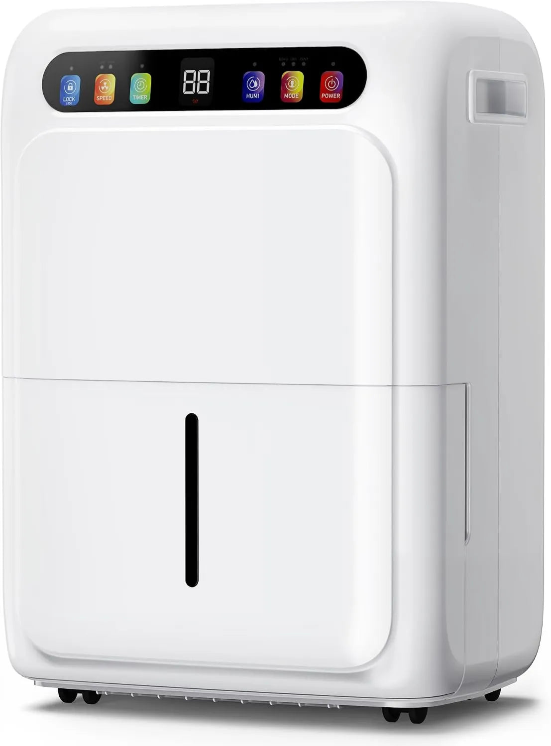 Deshumidificador, control programable, 20L, 50 m², 6 L, 1 m, 2 velocidades, es para el hogar, tanque de agua con manguera de drenaje de y ruedas