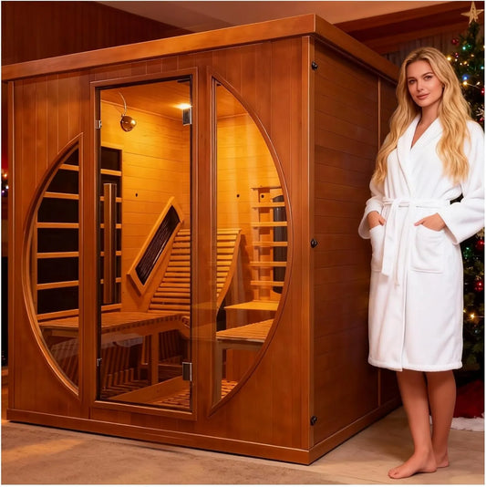 Sauna, Bluetooth, conectividad, infrarroja de cedro con reclinable, 2 personas de madera para el hogar, 7 luces de color