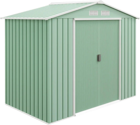 Outsunny cobertizo de jardín, 2.5 m², 213 x 130 x 185 cm, puertas correderas, Metálico con 2, Base Reforzada, Suelo NO Incluido
