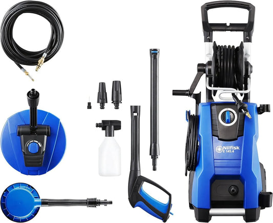 Hidrolimpiadora E 145, 2100 W, Alta Presión Bares + Pulverizador de Espuma + Limpiador de Terrazas