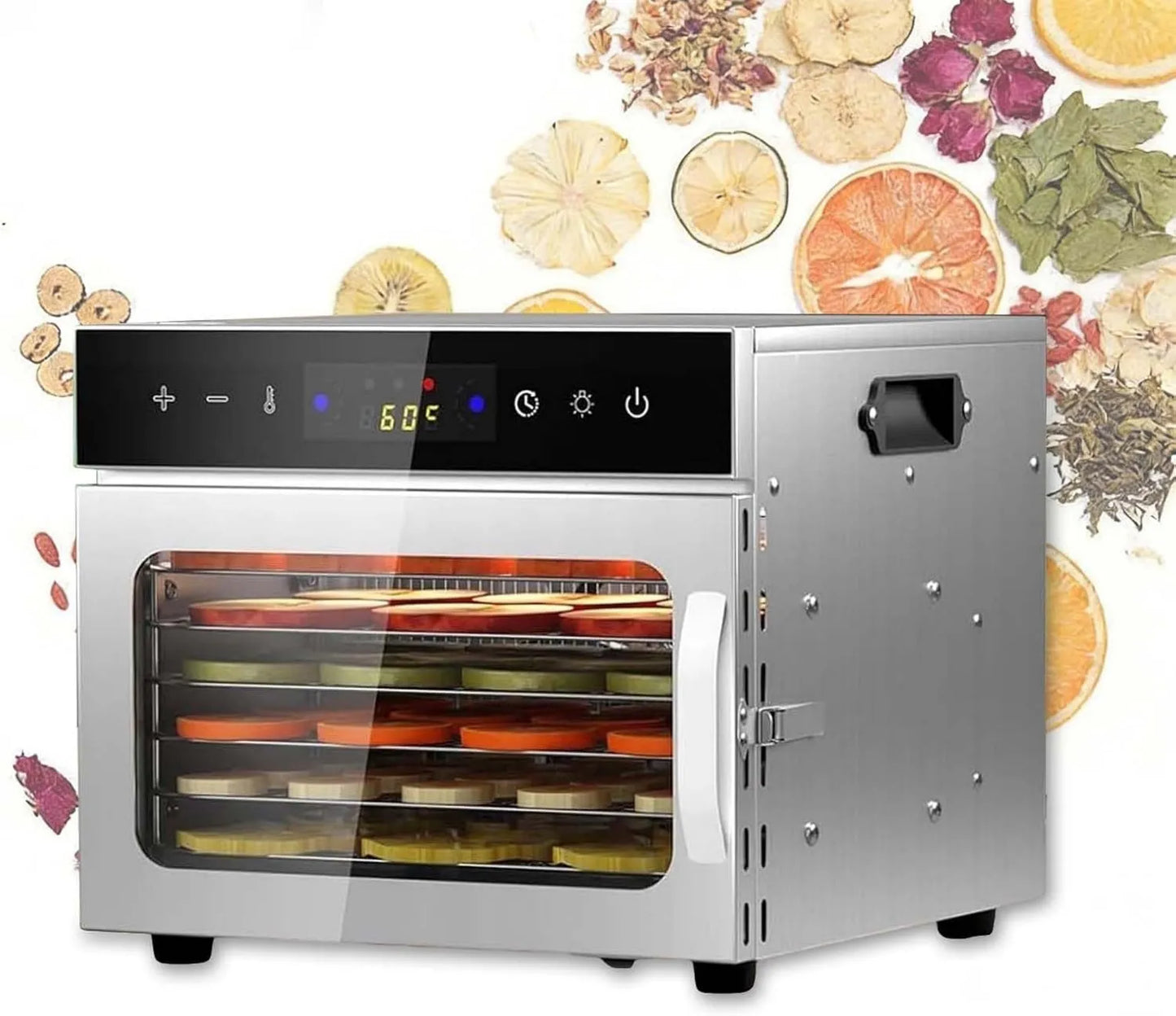 Deshidratador de alimentos, 6 Bandejas, 30-90 °C, Ajustes Ajustables, para Secar Carne, Verduras y Snacks 6Plates, ajuste regulable