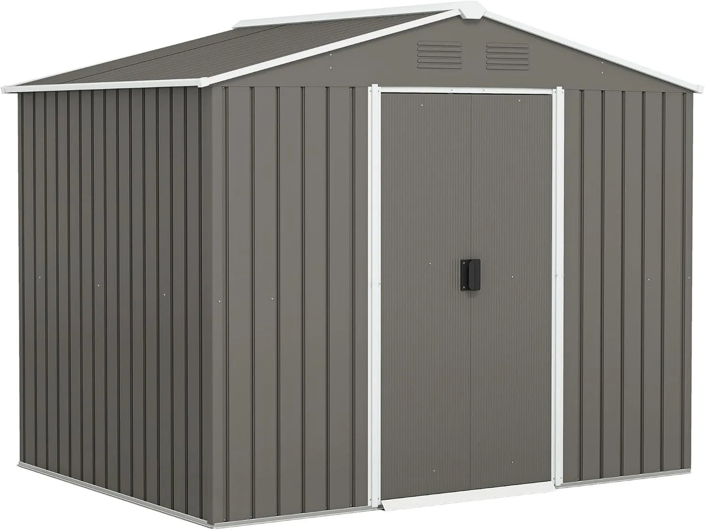 Outsunny cobertizo de jardín, 3.6 m², 236 x 174 x 190 cm, puertas correderas, 4 Ventanas para Terraza en Gris Claro