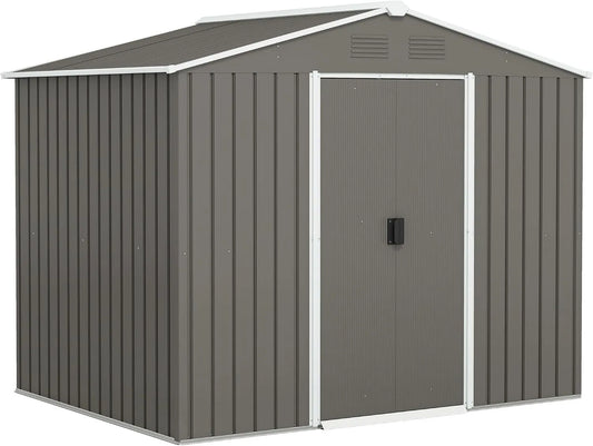 Outsunny cobertizo de jardín, 3.6 m², 236 x 174 x 190 cm, puertas correderas, 4 Ventanas para Terraza en Gris Claro