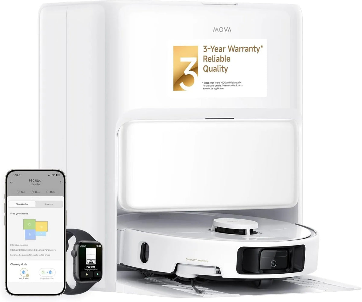 Aspiradora P50, 19.000 Pa, robot Ultra con mopa flexible, potencia de succión, limpieza de esquinas y bordes, vaciado automático y recarga