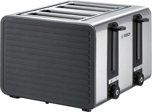 Bosch TAT7S45 tostadora, acero inoxidable, 1800 W, 4 ranuras con función de descongelamiento y tostado, diseño ancho, con función de elevación, negro