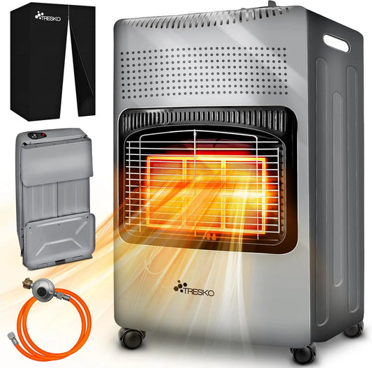 Calefactor eléctrico, diseño plegable, 4200W, 3 Niveles, Estufa de Gas Butano Plegable, Estufa Cerámica con Regulador, Manguera y Cubierta Protectora