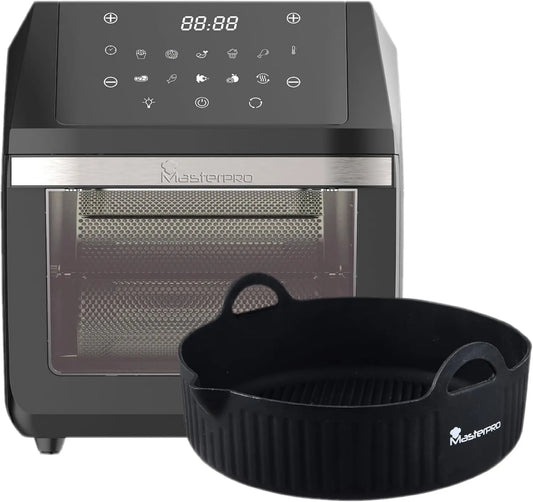 Freidora de aire, 11 L, 1800 W, Horno Sin Aceite, Potencia, Pantalla Táctil LED, Temperatura Ajustable + Bandeja de Silicona Redonda, ajuste regulable