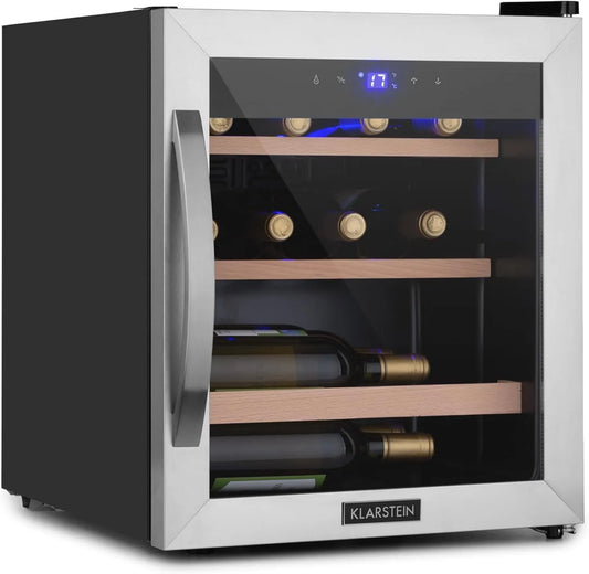 Klarstein frigorífico, 12 Botellas, 4-18°C, Wine Bar, Refrigerador de Vino, Una Zona de Refrigeración, Refrigerador Expositor de Vino y Cerveza