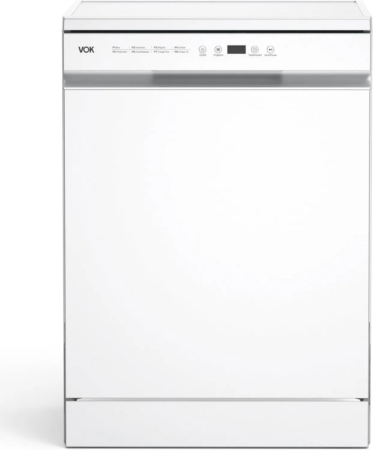 Lavavajillas VOK 14, funcionamiento silencioso, ajuste regulable, 47 dB, 60 cm, 8 Programas, 14 Cubiertos Blanco, Apertura Automática, Cesta Ajustable