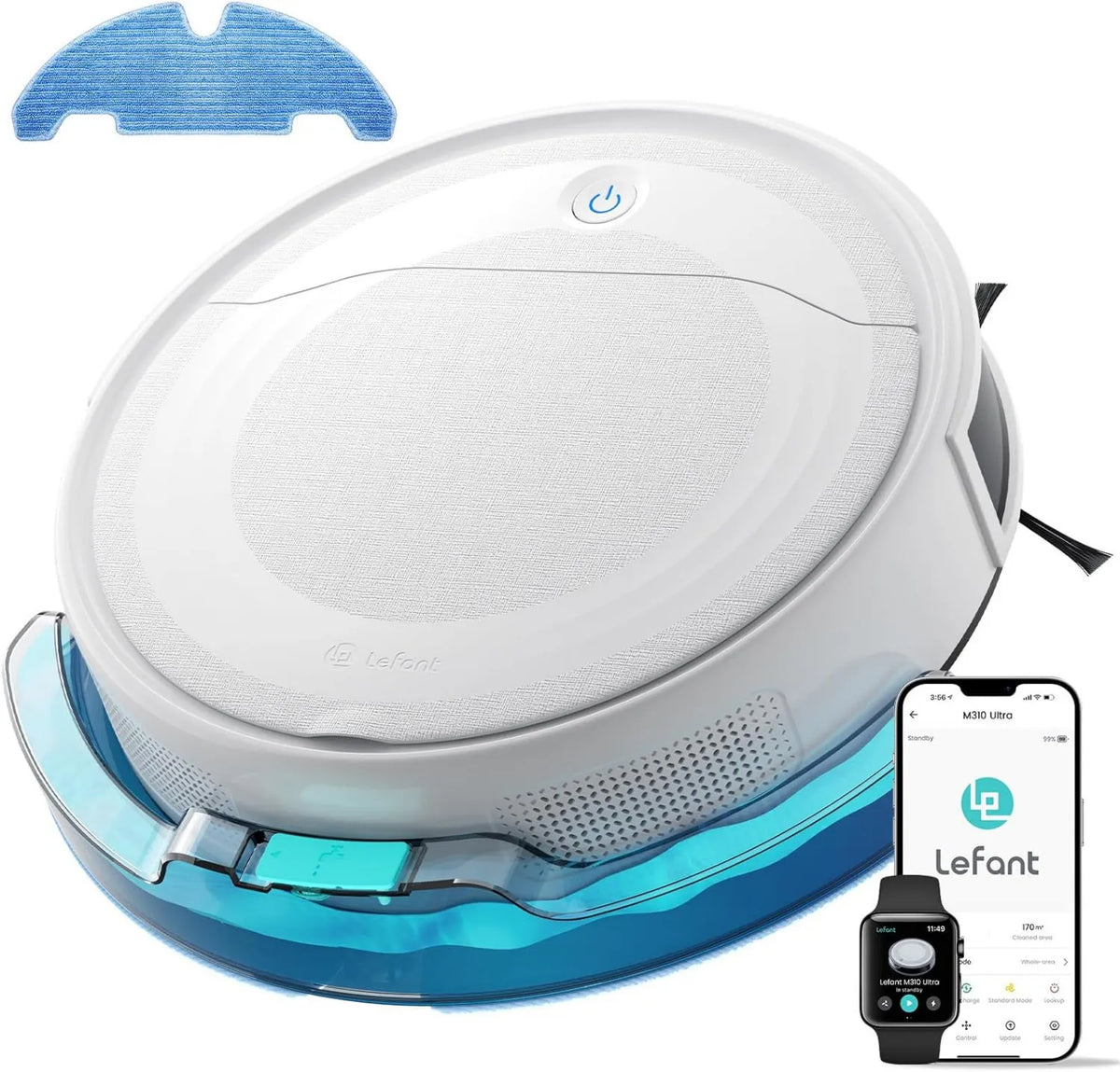 Robot aspirador M310, control WiFi, 6000Pa, 170 min, Mapeo Láser ToF, Evasión de Obstáculos PSD de 190°, Reconocimiento de Alfombras