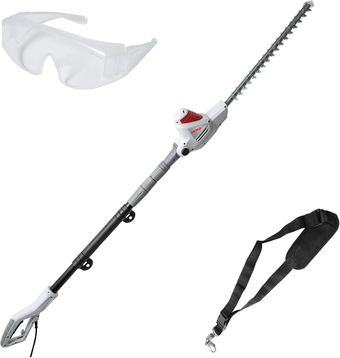 ITHS 600, tijeras cortasetos telescópico eléctrico, cinta de hombro y gafas de seguridad incl