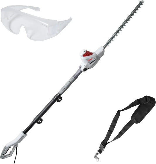 ITHS 600, tijeras cortasetos telescópico eléctrico, cinta de hombro y gafas de seguridad incl