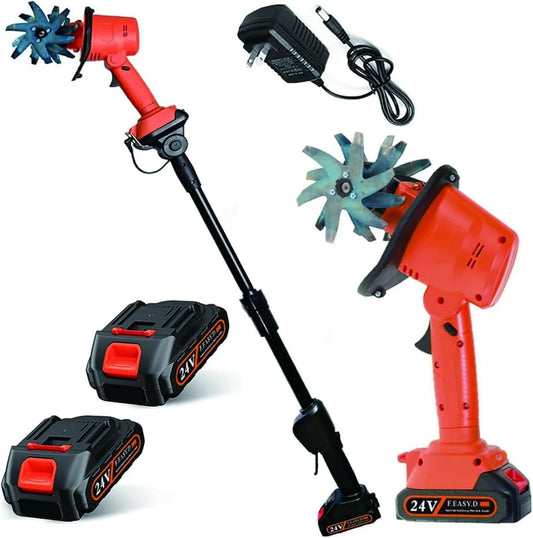 Motoazada, 10 cm, Jardín Inalámbrico, Mini Eléctrica con 2 Baterías 1,5Ah, Ancho y Profundidad, Rotavator Manual con Barra Extensible para Deshierbe