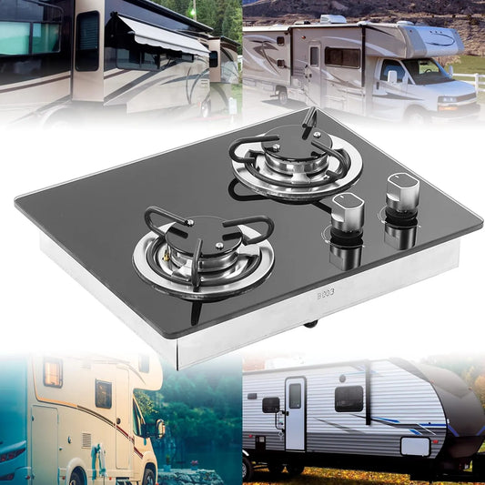 Placa de gas, 1,8 KW, 2 Quemadores, Utensilios De Cocina Para Exteriores, Panel De Vidrio Templado De Potencia para Barco, Caravana Y Camper