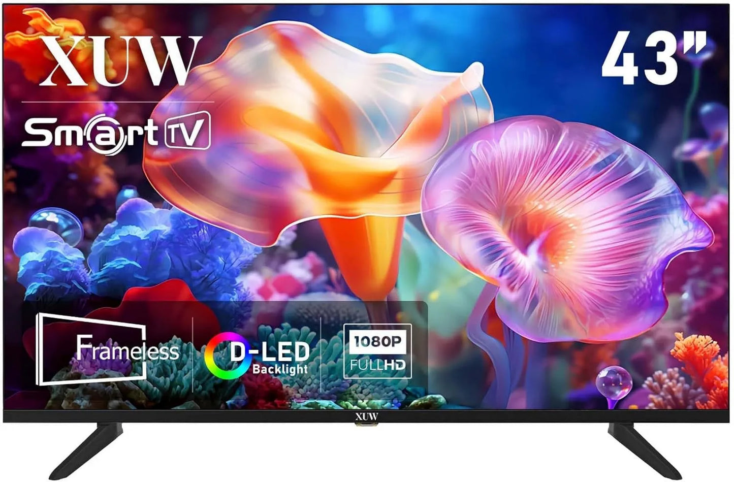 Smart TV DVB-T2/S2 RJ45, 43 pulgadas, Full HD, televisor con retroiluminación D-LED, diseño sin bordes, interfaz HDMI USB, entretenimiento en casa