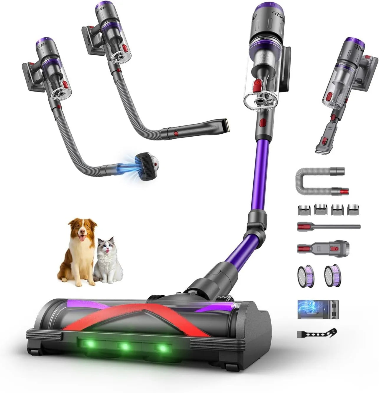 Aspiradora, diseño inalámbrico, 58000Pa, 600W, 75Min, 1m, Sin Cable, Escoba sin Cable con Manguera Extensible, Srotolatore di Peli di Animali