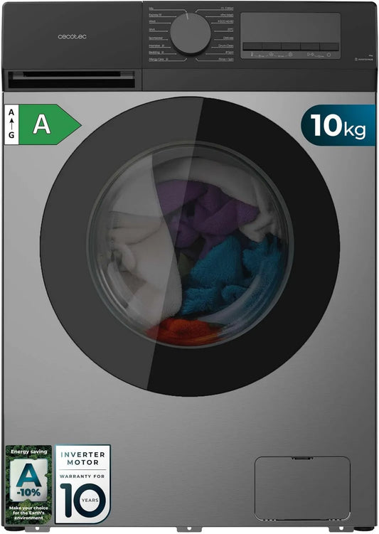Cecotec A-10 10450 lavadora, 10 kg, 1400 rpm, 16 programas, Motor Inverter Plus, Cuidado de Alergias, Tambor Pearl, Función Silencio