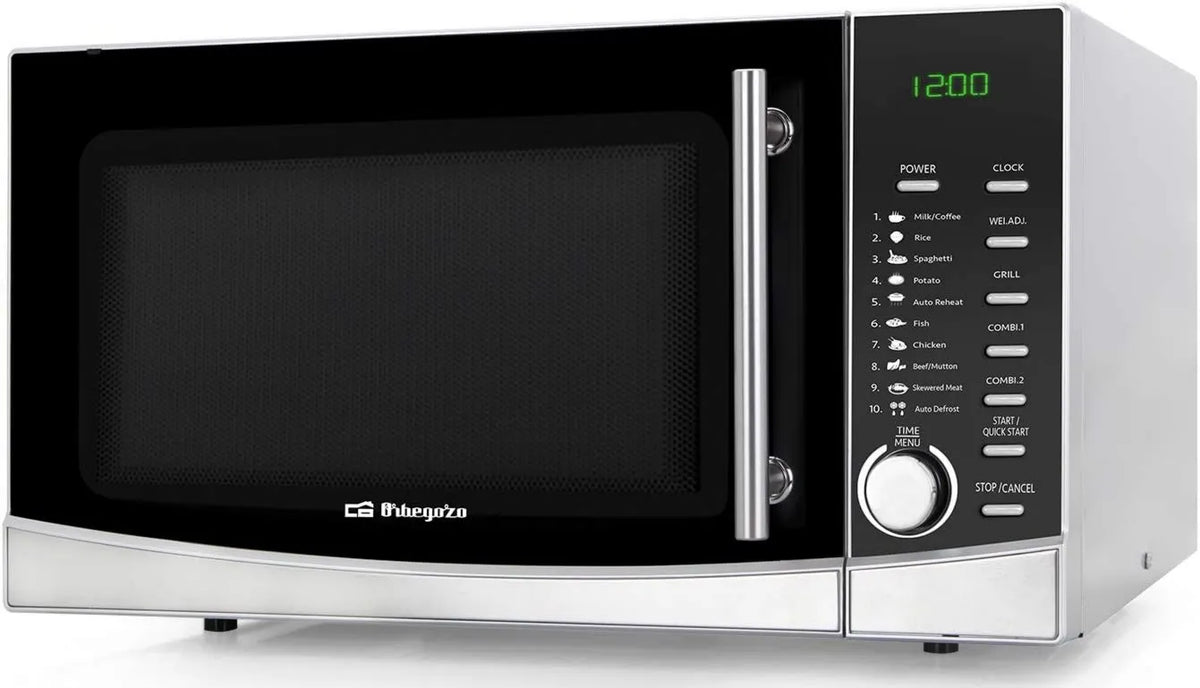 Horno microondas MIG 3420, 34 litros, 1300 W, 8 niveles, control programable, función grill, 9 menús preestablecidos, programa de descongelación
