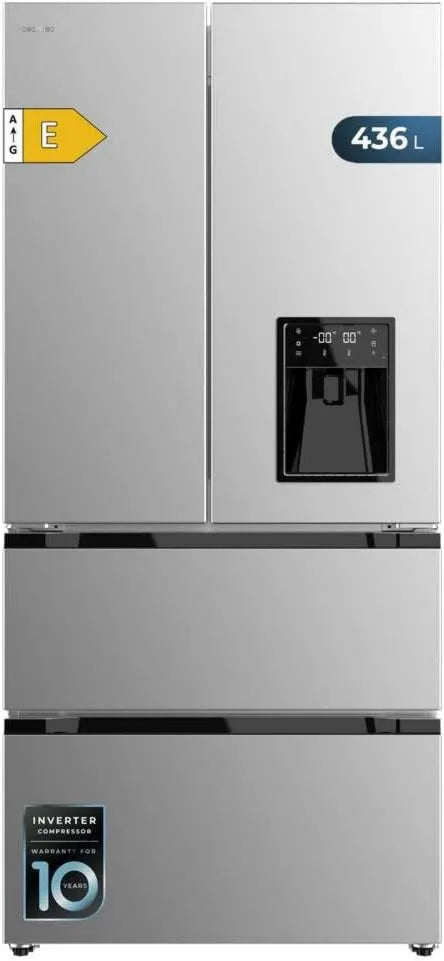 Cecotec FD 436WD frigorífico, tecnología No Frost, motor Inverter, acero inoxidable, 436L, 183 cm, 83.5 cm, Compresor Inverter Plus, Total