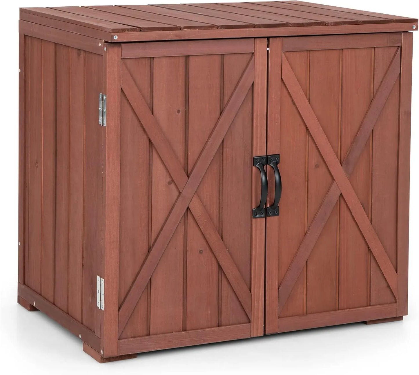 Armario de almacenamiento de madera de abeto para jardín, Organizador de Herramientas con 2 Puertas de Succión Magnética