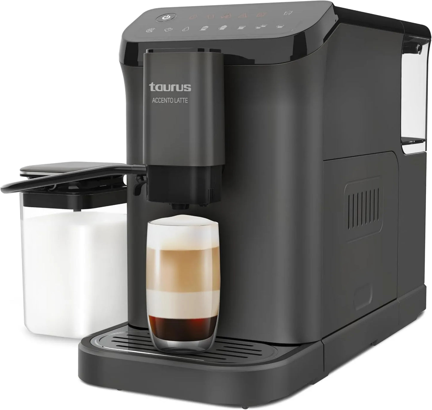 Taurus cafetera, 1350W, 1.5L, Espresso y Capuchino, Potencia, pantalla digital, Limpieza automática, 4 bebidas programables, control programable