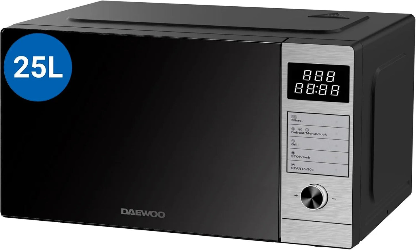 Horno microondas MD-FP251GS-EU, Acero Inoxidable, función grill, 25 Litros, 850 W, 8 Programas, 5 Niveles, con Grill de Cuarzo, Capacidad, Potencia