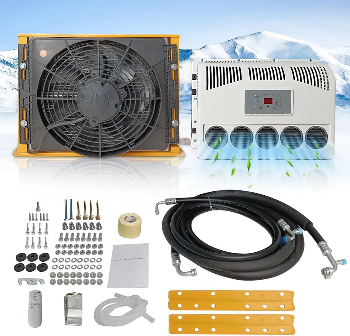 Aire acondicionado, 12 V, 6500 BTU, 750 W, funcionamiento silencioso, para Tractor, inversor de CC de oltios