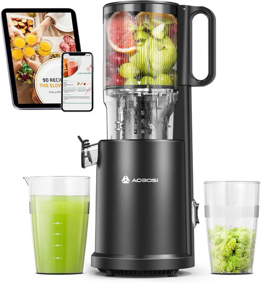 Batidora de vaso, 126MM, Extractor de Zumos de Prensa en Frío, Canal de Alimentación Grande para Frutas y Verduras Enteras