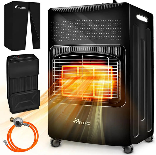 Calefactor eléctrico, 4200W, 3 Niveles, Estufa de Gas Butano Plegable, Estufa Cerámica con Regulador, Manguera y Cubierta Protectora, diseño plegable