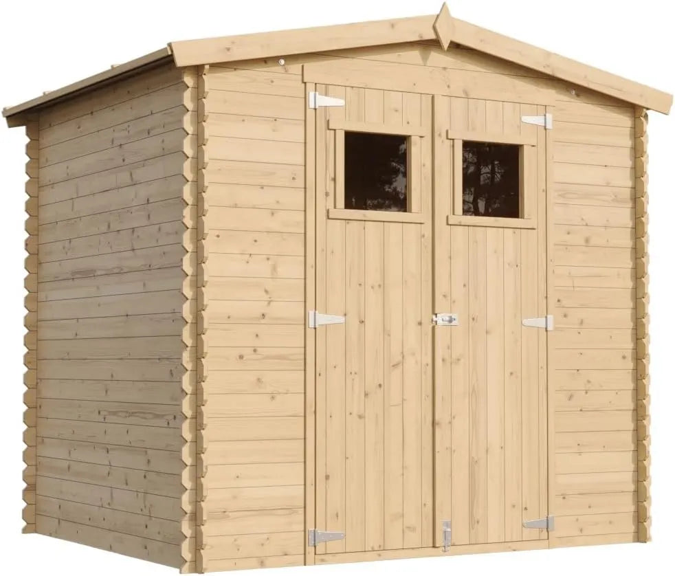 Cobertizo de jardín M369, 4.30 m², 226 x 236 cm, Madera, Cobertizo de Madera Natural, Taller de Jardín, Almacenamiento de Bicicletas