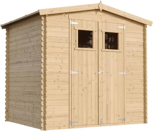 Cobertizo de jardín M369, 4.30 m², 226 x 236 cm, Madera, Cobertizo de Madera Natural, Taller de Jardín, Almacenamiento de Bicicletas