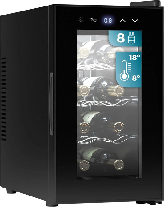 Cecotec vinoteca, pantalla digital, ajuste regulable, 8 Botellas, Bolero Grandsommelier 830 coolcrystal, Enfriamiento termoeléctrico