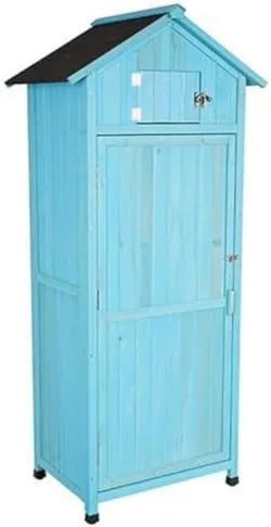 Cobertizo de jardín, para herramientas con 3 estantes extraíbles, madera para exteriores, patio y jardín, Monocolor Azul Cielo
