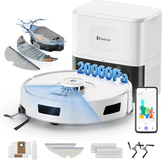 Robot aspirador R11-1, control WiFi, 20000Pa, 5G, 2.4G, Aspirador y Fregasuelos con Mapeo, Estación de Vaciado Automático 90 Días, Navegación LiDAR